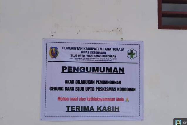 Pemkab Tator Gelontorkan Anggaran Hampir 9M Bangun UPTD Puskesmas Kondoran Sangalla